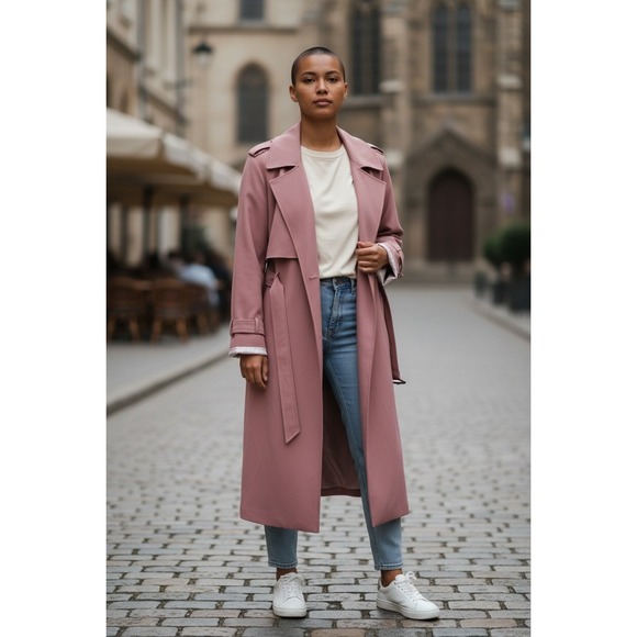 Nine West Jackets & Blazers - NINE WEST Women Rose Tie Sleeve Trench Coat Double Breasted Belted Midi 2XL NEW